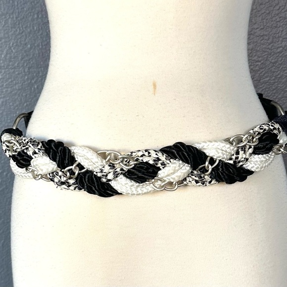 Chico's Womens Genuine Leather Adjustable Waist Silver, White, Black Belt M/L - Picture 1 of 12
